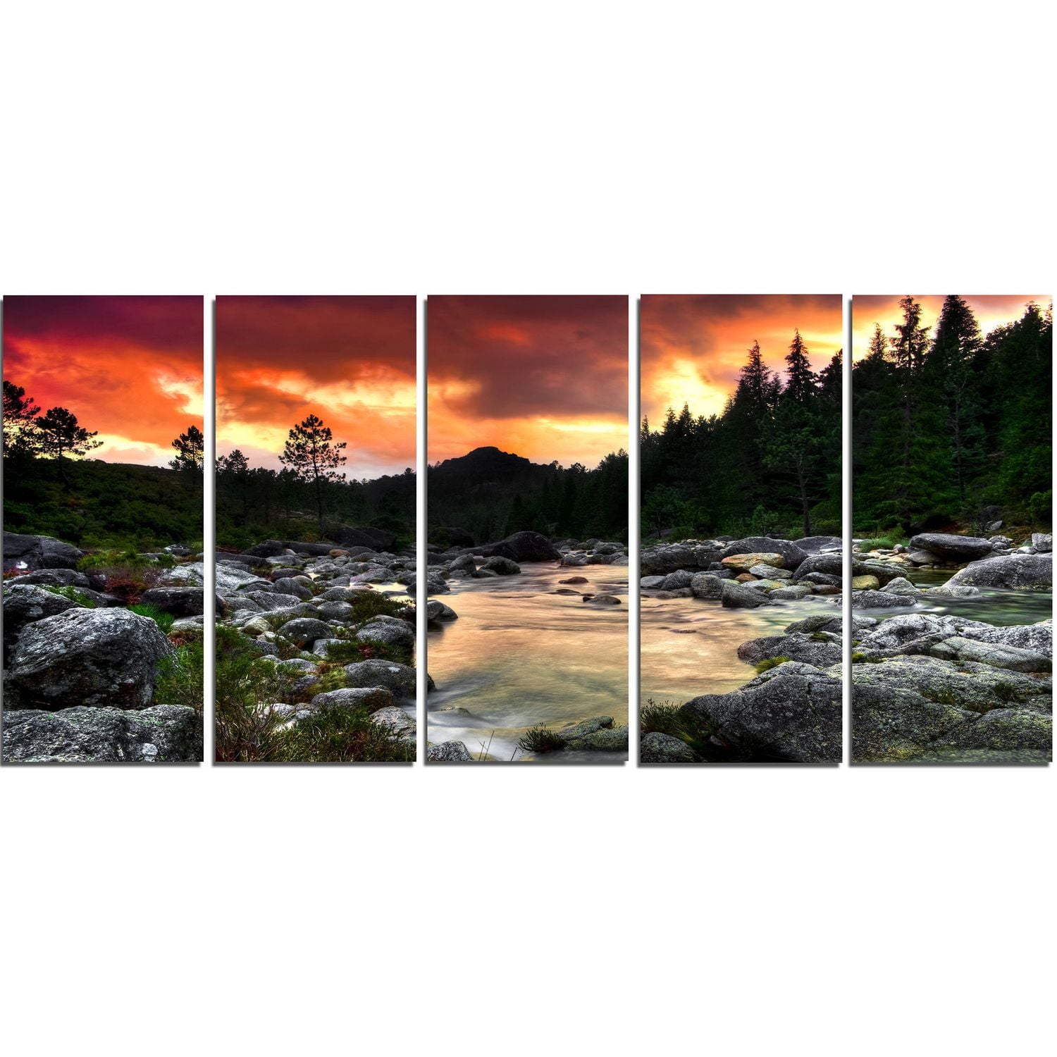 Design Art Rocky Mountain River at Sunset Extra Large Wall Art Landscape