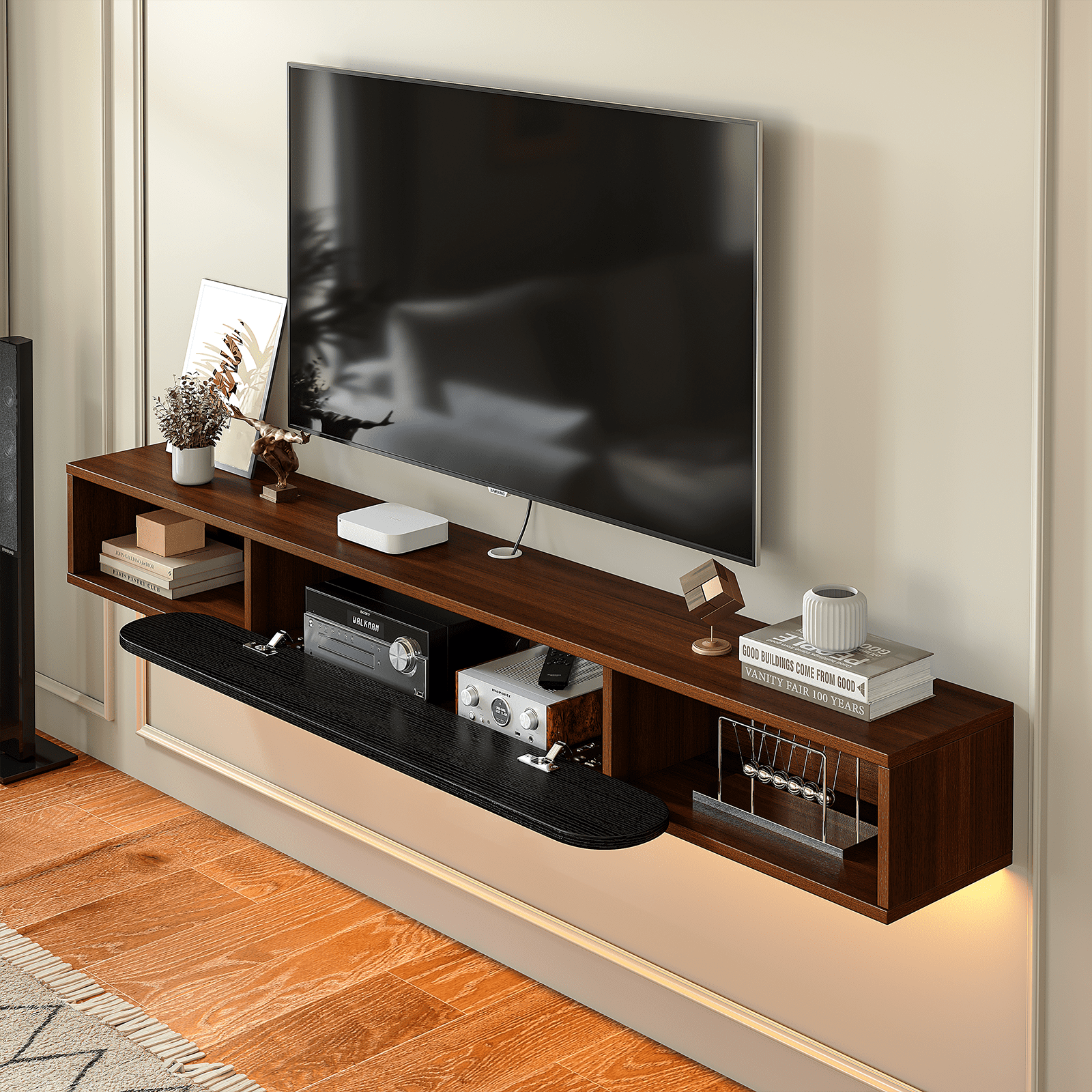 FloatiCasa 47" Wood Grain Floating TV Stand Wall-Mounted Entertainment Center for TVs up to 50" Floating Media Console