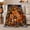 Foxes in Wreath, variant on Warm Brown Snowy Porch Scene, Rustic Winter Porch Art Style for Winter Holiday Decor Enthusiasts, Housewarming Gift with Cozy Flannel Blanket, Home Decor for Living Room And Family Room And