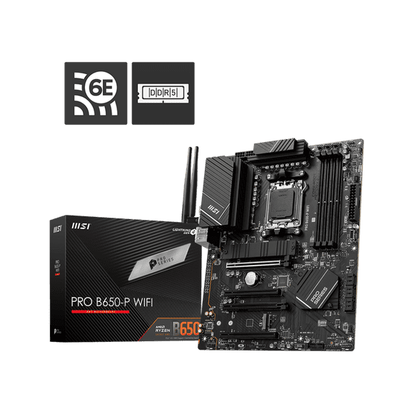 MSI PRO B650-P WiFi ProSeries Motherboard (AMD AM5, ATX, DDR5, PCIe 4.0, M.2, SATA 6Gb/s, USB 3.2 Gen 2, HDMI/DP, Wi-Fi 6E, AMD Ryzen 7000 Series Desktop Processors)