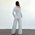 thumbnail image 4 of Huankd Spring Two Piece Sets for Women 2026 Off Shoulder Tops Long Pants Knit Matching Lounge Set Airport Travel Outfits Light Gray 2XL, 4 of 5