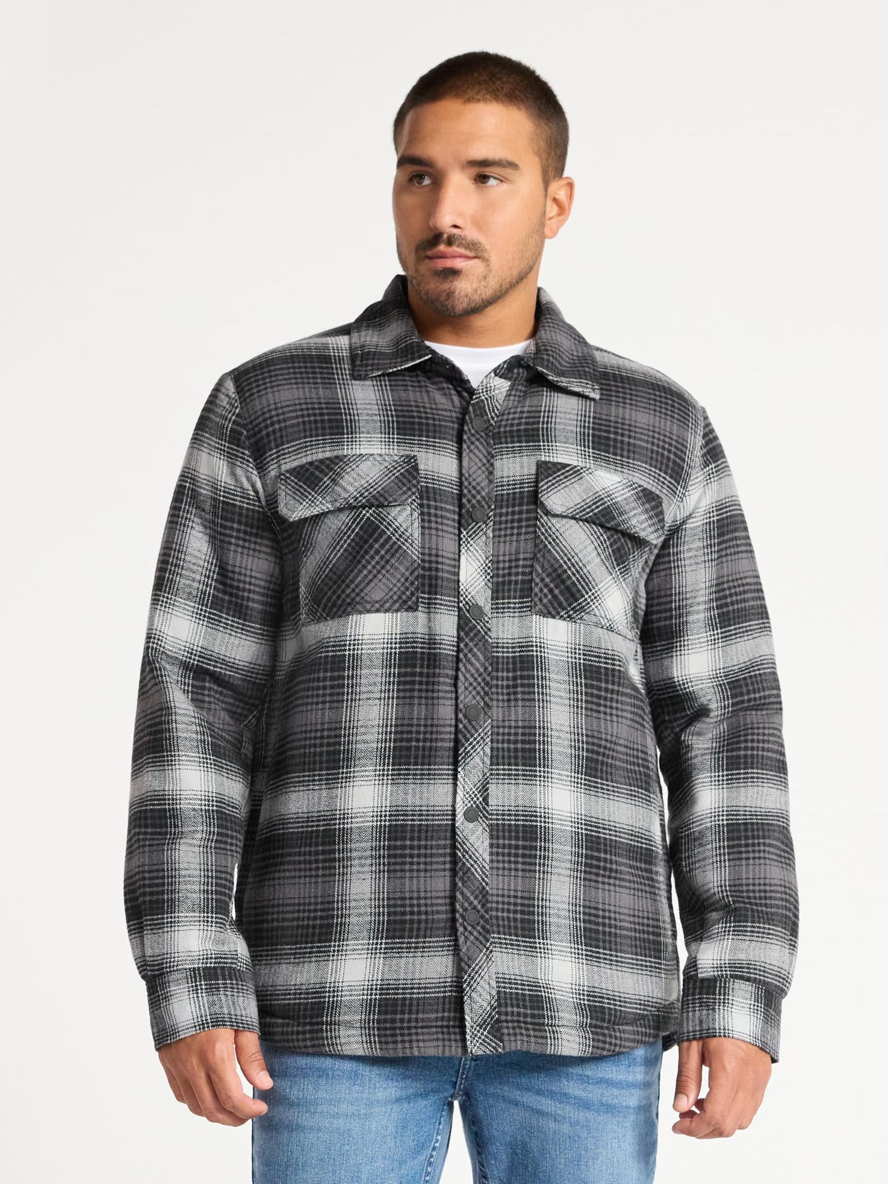 George Men's Shirt Jacket with Long Sleeves, High Pile Fleece Lining, Sizes S-3XL