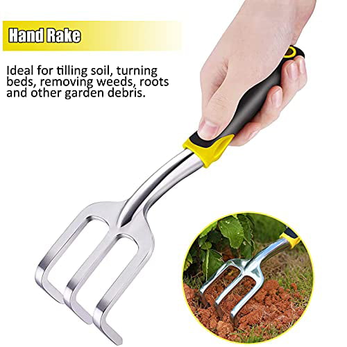Garden Tool Kit Include Pruning Shears 4 Pcs DIGGOLD Garden Tools Set Gardening Gifts Heavy Duty Aluminum Gardening Tools with Soft Rubberized Non-Slip Ergonomic Handle Black/Yellow