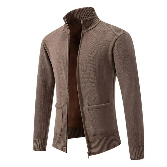 JTieacloth Knitted Cardigan Sweaters Men's Winter Solid Color Stand Collar Sweater Coat(Brown)