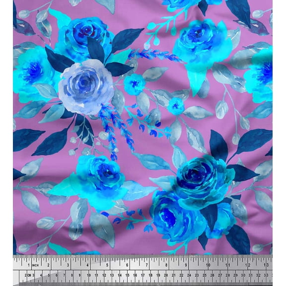 Soimoi Purple Poly Georgette Fabric Rose Floral Decor Fabric Printed Yard 52 Inch Wide