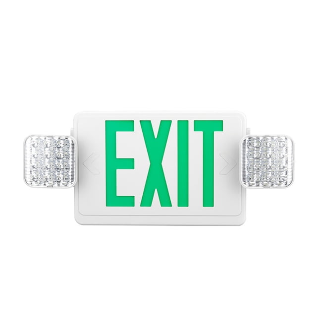 Amdohai LEDs Exit Sign Emergency Light Two-Head Adjustable Combo Wall-Mounted Lamp for Residential Commercial Garage Basement Lighting