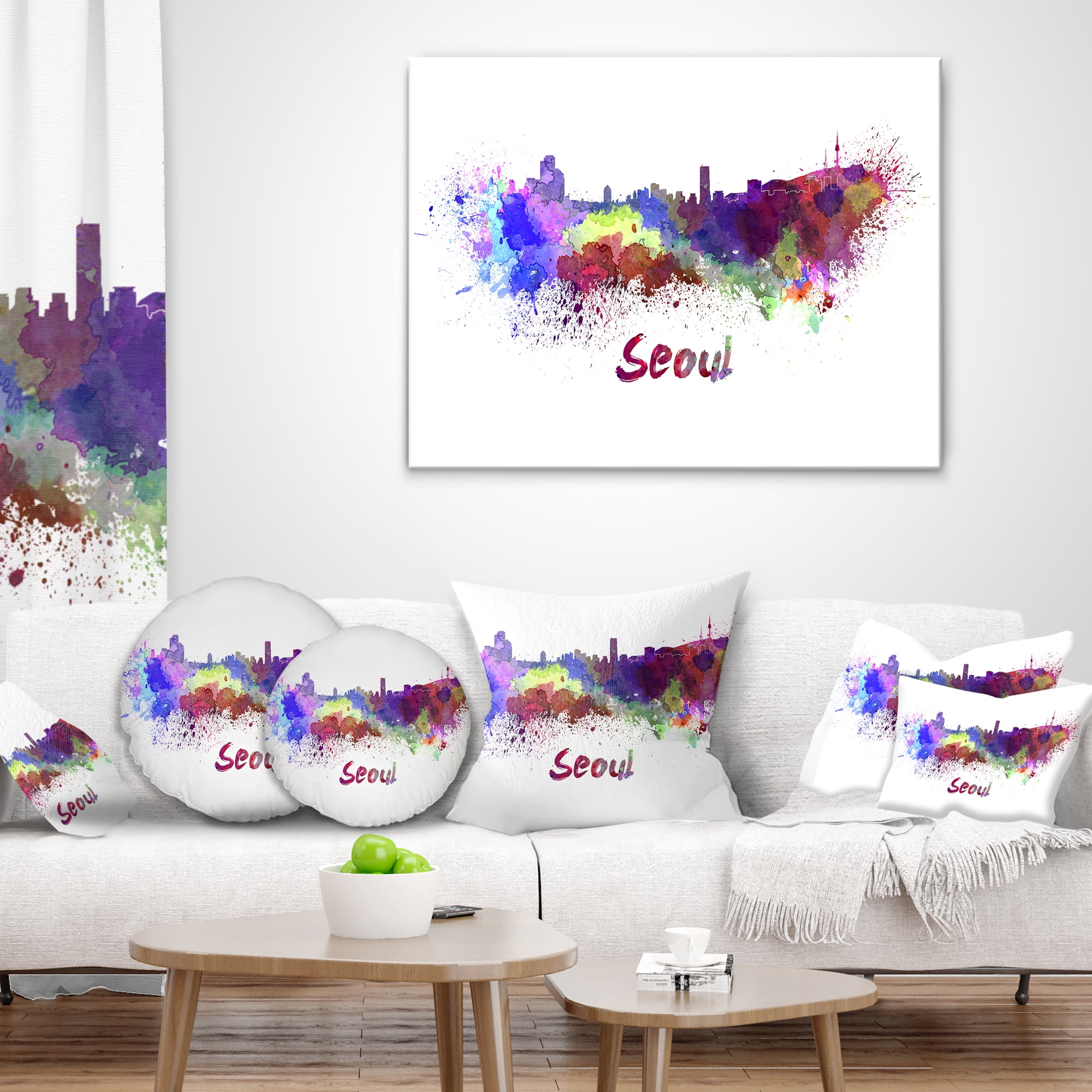 Designart Seoul Skyline - Cityscape Throw Pillow - 18x18