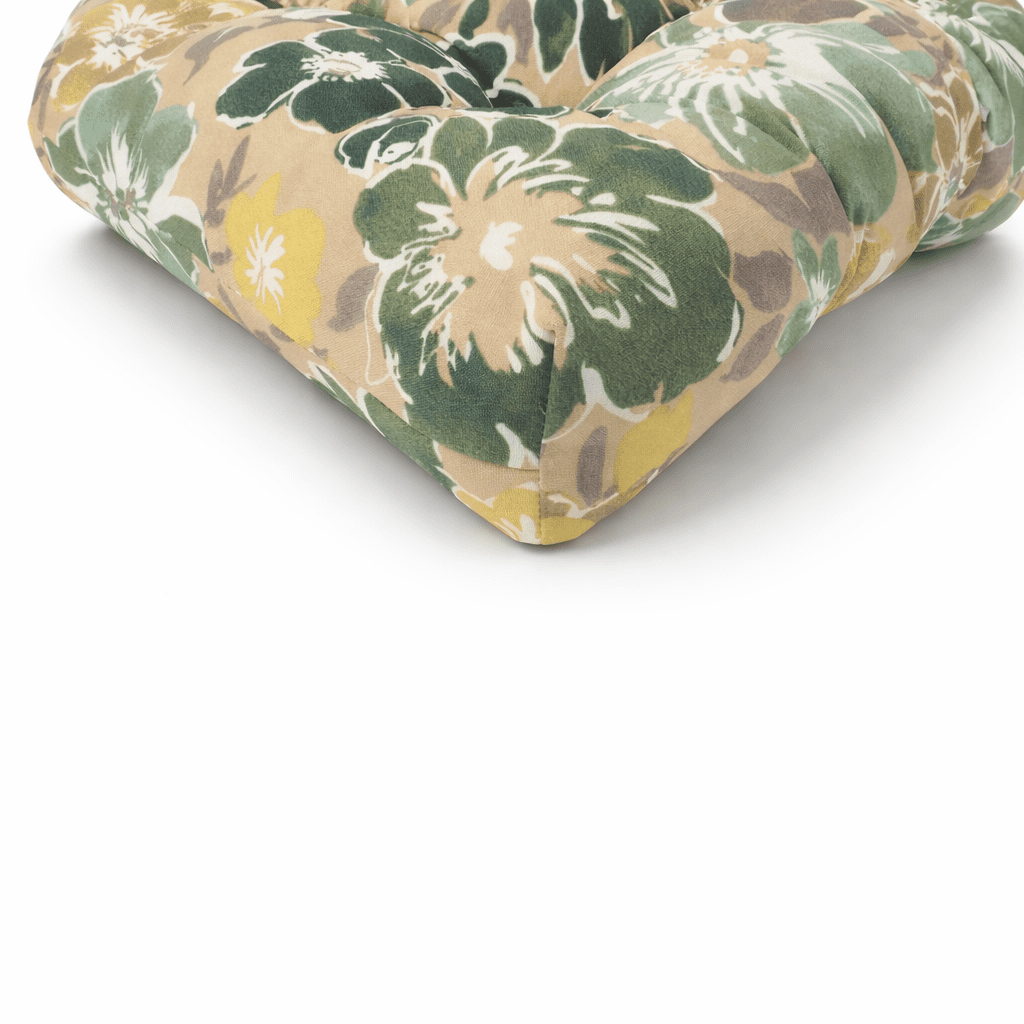 Outdoor Chair Cushions Set of 2, 19x19x4 Inch Tufted Seat Cushions with Ties, Waterproof Patio Chair Pads for Dining Chairs, Garden & Outdoor Furniture - Emerald Green Floral