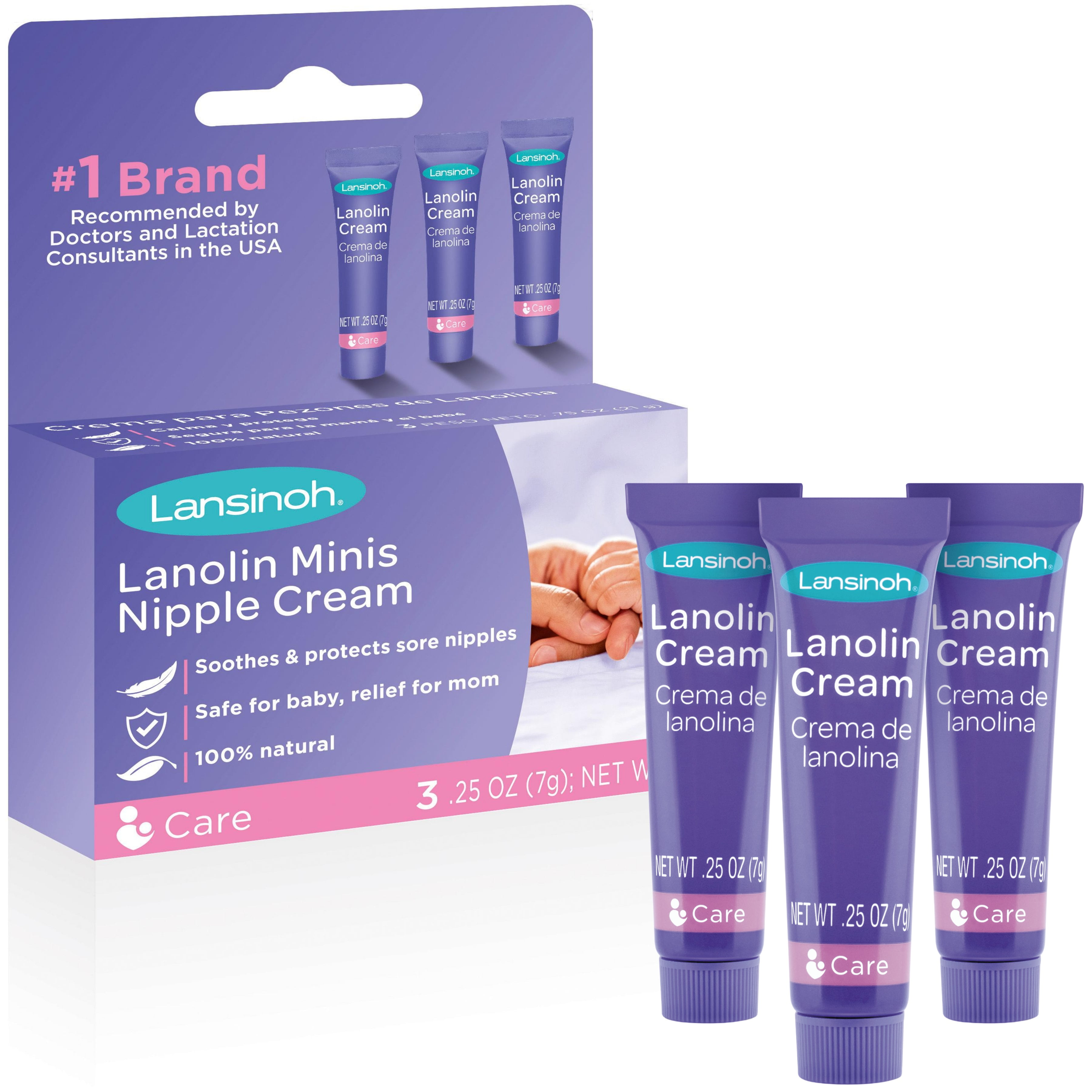 Lansinoh Lanolin Nipple Cream for Breastfeeding, 3 Mini Tubes of 0.25