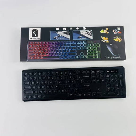 S SABLEGHOST Gaming keypad,Wireless Keyboard - RGB Backlit, Rechargeable & Light Up Letters, Full-Size, Ergonomic Tilt Angle, Sleep Mode