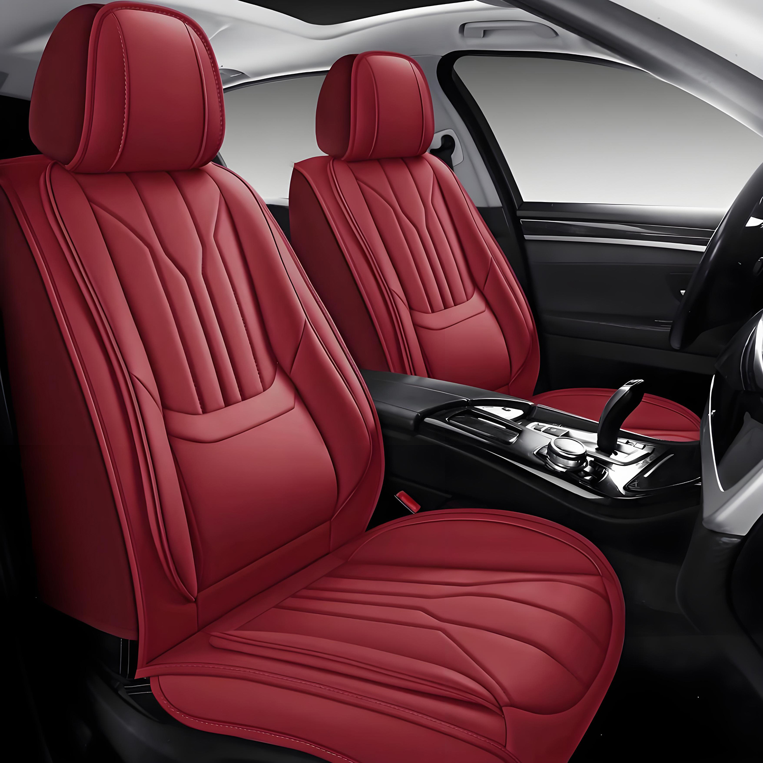 BaiCH Car Seat Covers, Breathable and Waterproof Faux Leather Automotive Seat Covers for Cars SUV Truck Sedan,Universal Anti-Slip Driver Seat Cover with Backrest (Full Seat,Red)