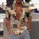 thumbnail image 3 of Camisa con estampado étnico para hombre, camisas de verano con solapa, camisetas de manga corta con gráficos a cuadros para hombre, camisetas de hip-hop de calle de gran tamaño 2024, 3 of 5