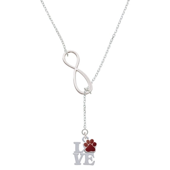 Delight Jewelry Silvertone Love with Maroon Paw Silver tone Elegant Infinity Lariat Necklace