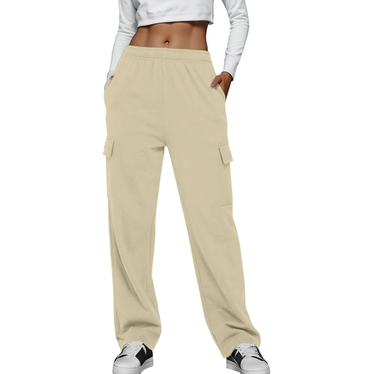 Knosfe Petite Sweatpants for Women with Pockets Lounge Fleece Lined Comfy  Y2k Sweatpants High Waisted Long Fashion Womens Jogger Pants Straight Leg  Clearance Athletic Baggy Pants Teens Khaki S 