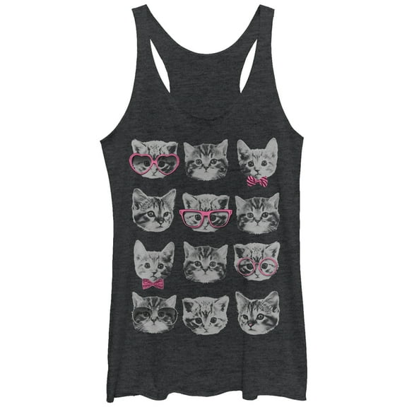Women's Lost Gods Nerd Kittens  Racerback Tank Top Black Heather X Large