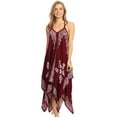 thumbnail image 5 of Sakkas Arminat Batik Print Adjustable Strap Embroidered Handkerchief Hem Dress - Burgundy / White - S/M, 5 of 5