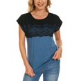 thumbnail image 4 of Pompotops T-shirt Décontracté pour Femmes Col Rond Uni Patchwork en Dentelle Manches Courtes Pull Blouse Tops, 4 of 6