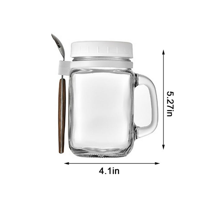 Portable Handle Overnight Oats Jars, Overnight Oats Container with Lid and Spoon, 10 Ounce Grain, Milk, Vegetable and Fruit Vegetables Storage Containers (2Pc