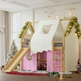 thumbnail image 2 of LOOM Full Size House Loft Bed with Sills and Tents,Solid Wood Loft Bed with Ladders and Slide,Chic Design with Lights,No Box Spring Needed,Natural+Pink, 2 of 6