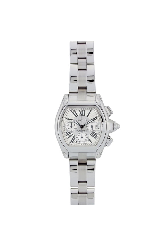 Pre-Owned Cartier Roadster 43MM W62019X6 Silver Roman Dial Stainless Steel Bracelet
