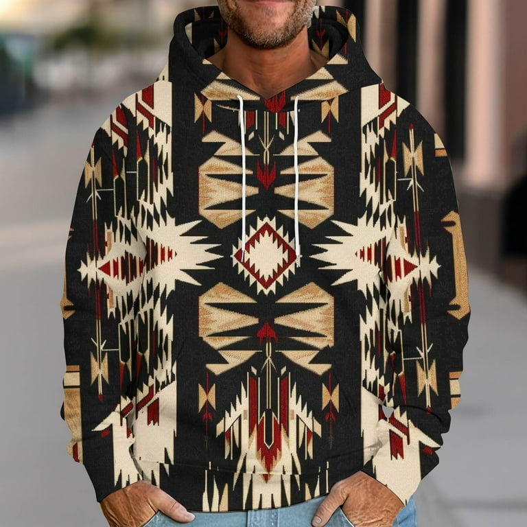 ZCFZJW Mens Hoodies Ethnic Style Traditional Tribal Print Long