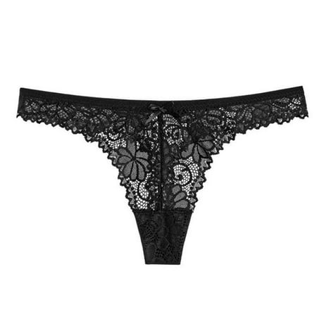 

wendunide womens underwear Ladies Sexy Panties Lace Bowknot Thong Solid Color Low-waist Briefs Women s Panties Black M