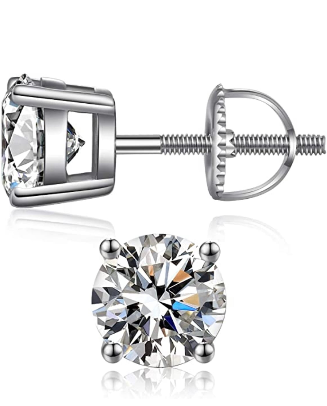 925 Sterling Silver Round Cut Screw Back Studs, Round 5MM Stone, Men Women And Children