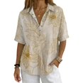 thumbnail image 7 of Endives Women's Linen Shirt Short Sleeve Shirt Collared Blouse for Women Casual Button Down Shirt Beach Vacation Outfits Hawaiian Shirt for Women Beige M, 7 of 7