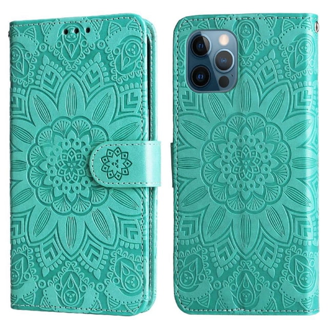 Funda tipo cartera GANGXUN para iPhone 12 Mini , diseño girasol, cuero PU, soporte, cierre magnético, tarjetero