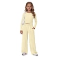 thumbnail image 6 of CPNG Girls 2 Piece Outfit Set Solid Color Long Sleeve Slim Top and Matching Wide Leg Lightweight Casual Sweatsuit Set, 6 of 9