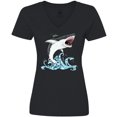 thumbnail image 3 of Inktastic Great White Shark Jumping Women's V-Neck T-Shirt, 3 of 5