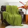 thumbnail image 4 of Battilo Apple Green Throw Blanket for Sofa, Cozy Soft Chenille Knit Throws with Tassels for Home Decor, Green Throws for Spring, 50"x60", 4 of 7