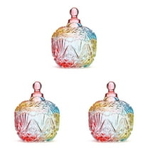 witspace Glass Candy Dish with Lid,Rainbow Candy Jar with Lid,Colorful Embossed Vintage Candy Bowl with Lid for Office Desk Coffee Table,Buffet Storage Cookie Decorative Jar(3.93*5.31 Inch, Colored)