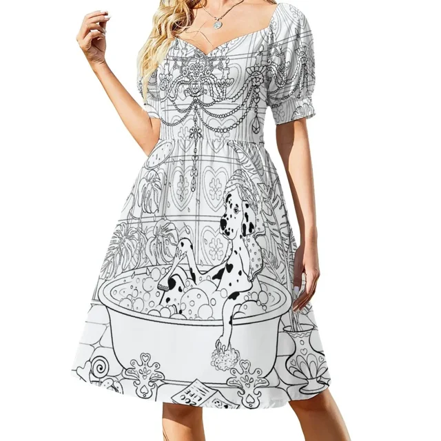 Dálmata tomando un baño relajante Vestido de manga corta Vestido vintage de verano para mujer Vestido de verano para mujer