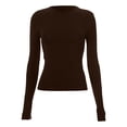 thumbnail image 4 of Siilsaa Womens Long Sleeve Shirts Basic Spring Crop Tops Fall Fashion Layering Slim Fitted Y2k Tops Brown,L, 4 of 5