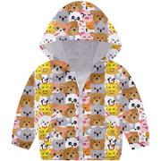 Boys Girls Dinosaur Print Zip Jacket Hooded Windproof Raincoat Toddler Baby Long Sleeve Hooded Trench Coat 1-5T