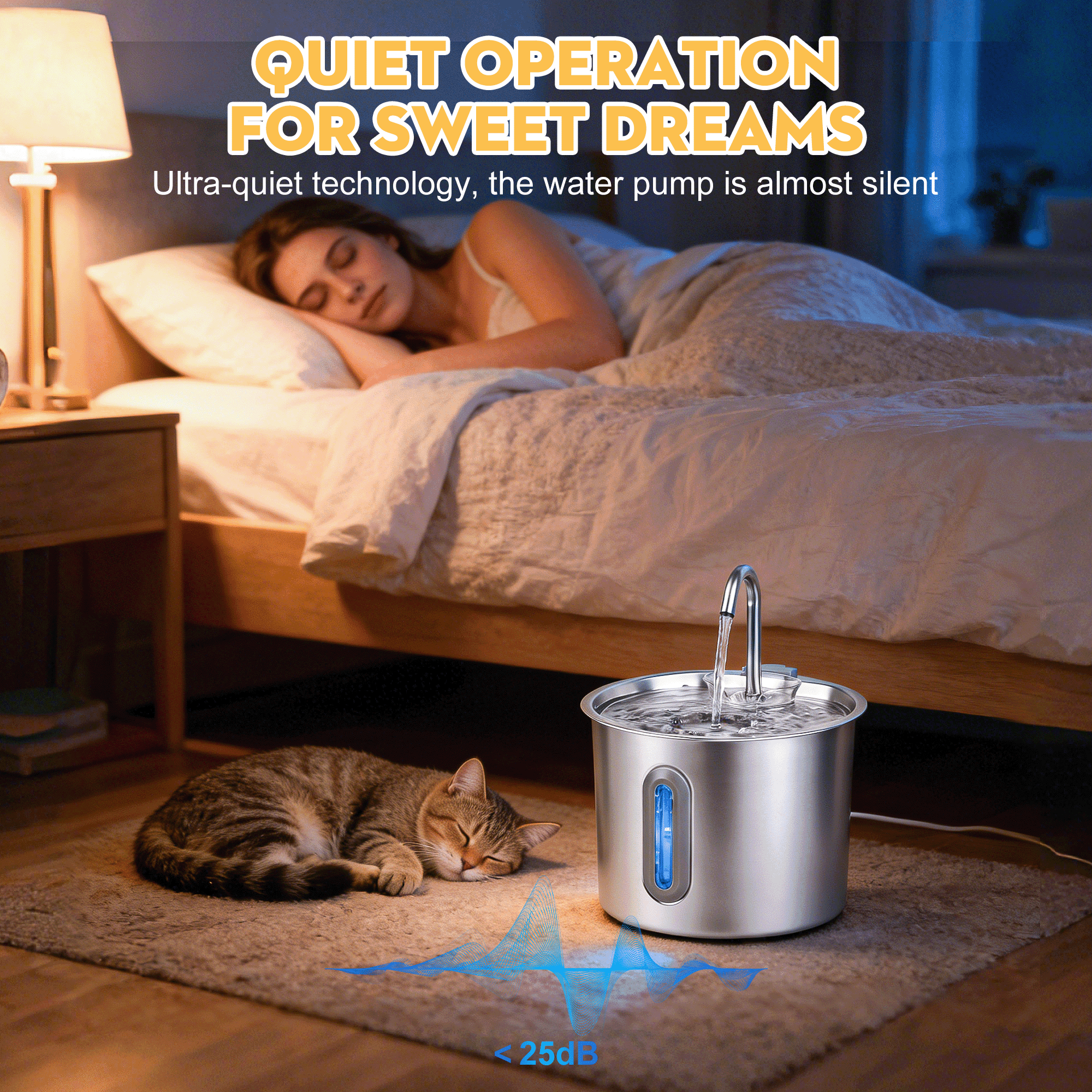 NIGHTEEN Cat Water Fountain Stainless Steel Automatic Pet Water Dispenser for Cats and Dogs with Replacement Filters, 2.2L