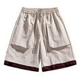 thumbnail image 2 of Plus Size Sweat Pants for Mens Casual Comfy Elastic Waist Striped Drawstring and Bolor-Blocked Quick-drying Beach Pants with Large-Capacity Pockets Shorts for Men, S-4XL, 2 of 4
