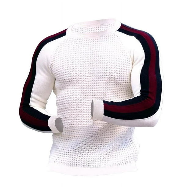 Camiseta de cuello redondo con contraste de color, camisa informal de punto con base holgada para hombre, camiseta de moda para hombre joven