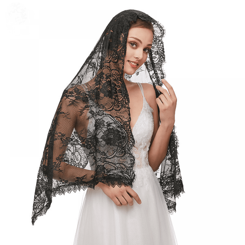 Black Lace Triangle Veil Wedding Accessories Bridal Veil Wedding Tiara ...