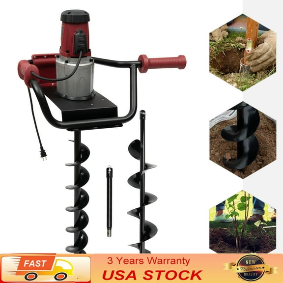 192rpm Powerful Electric Corded Digger Post Hole Auger 2 Drill Bit 1500W 1.6HP