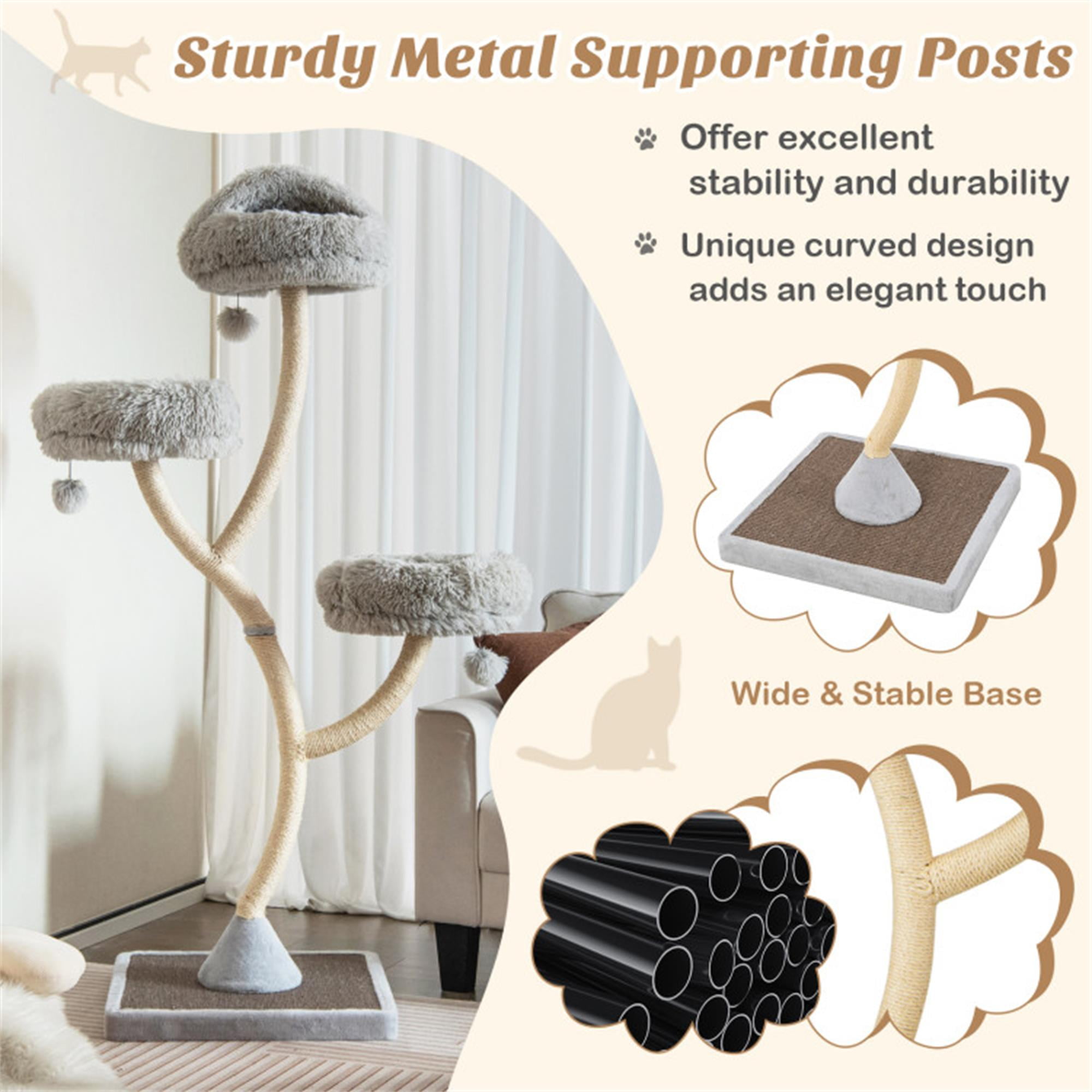 Kadyn 70" Modern Cat Tree Tower for Indoor Cats, Large Cat Condo with Scratching Post and Removable Pads for Small Large Cats, Gray