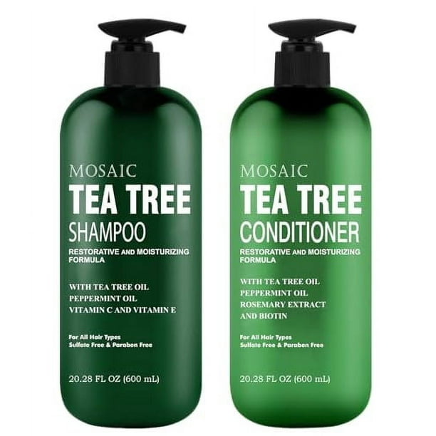 Juego de champú y acondicionador de árbol de té para el crecimiento del cabello, tratamientos para la caída del cabello, productos espesantes para mujeres y hombres, sin parabenos ni sulfatos, 20,2 on