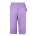 thumbnail image 6 of Ecqkame Women's Bermuda Knee Length Shorts Cotton Linen Casual Cargo Shorts Solid Color Elastic Waist Workout Shorts 02-Purple-A 02-02-Purple-A, 6 of 6