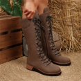 thumbnail image 3 of EKVAHL Women's Knee High Riding Boots, Lace‑Up Faux Suede Mid Height Tall Boots, Chunky Low Heel Outdoor Gathering Party Boots Brown, 3 of 4