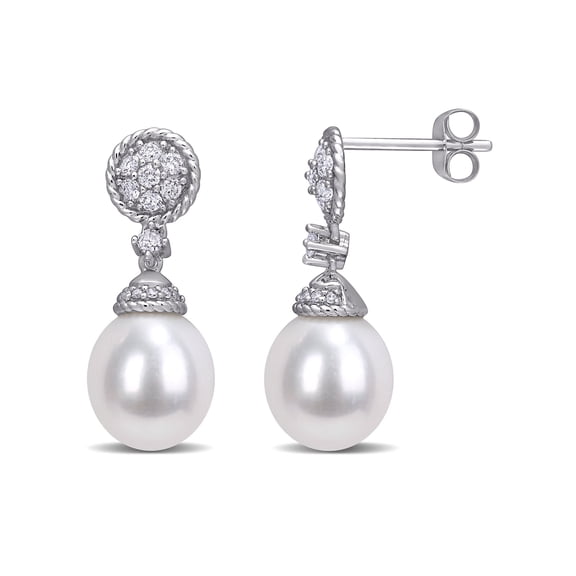 Everly Women's Cultured Pearl and Diamond 14k White Gold Earrings