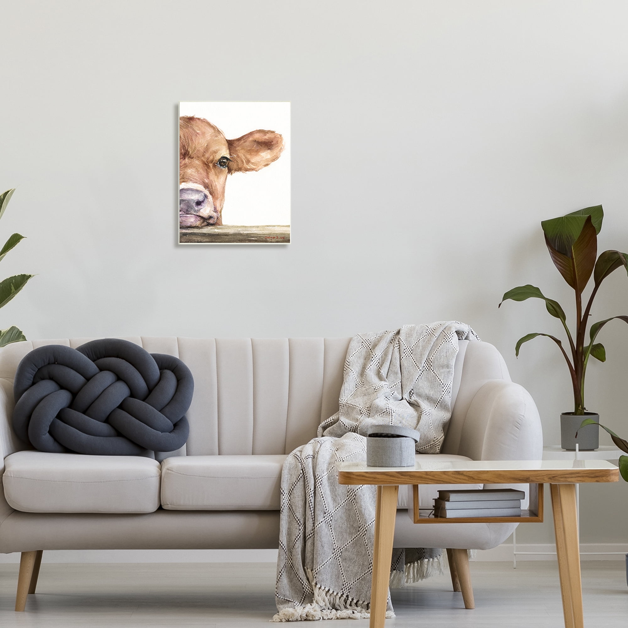 Stupell Industries Baby Calf Cow Resting Head Up-Close Rural Painting Unframed Art Print Wall Art, Design by George Dyachenko