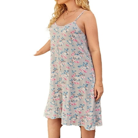 

Cute Fruit&Vegetable Spaghetti Strap Slip Dress Multicolor Sleeveless Plus Size Nightgowns & Sleepshirts XL