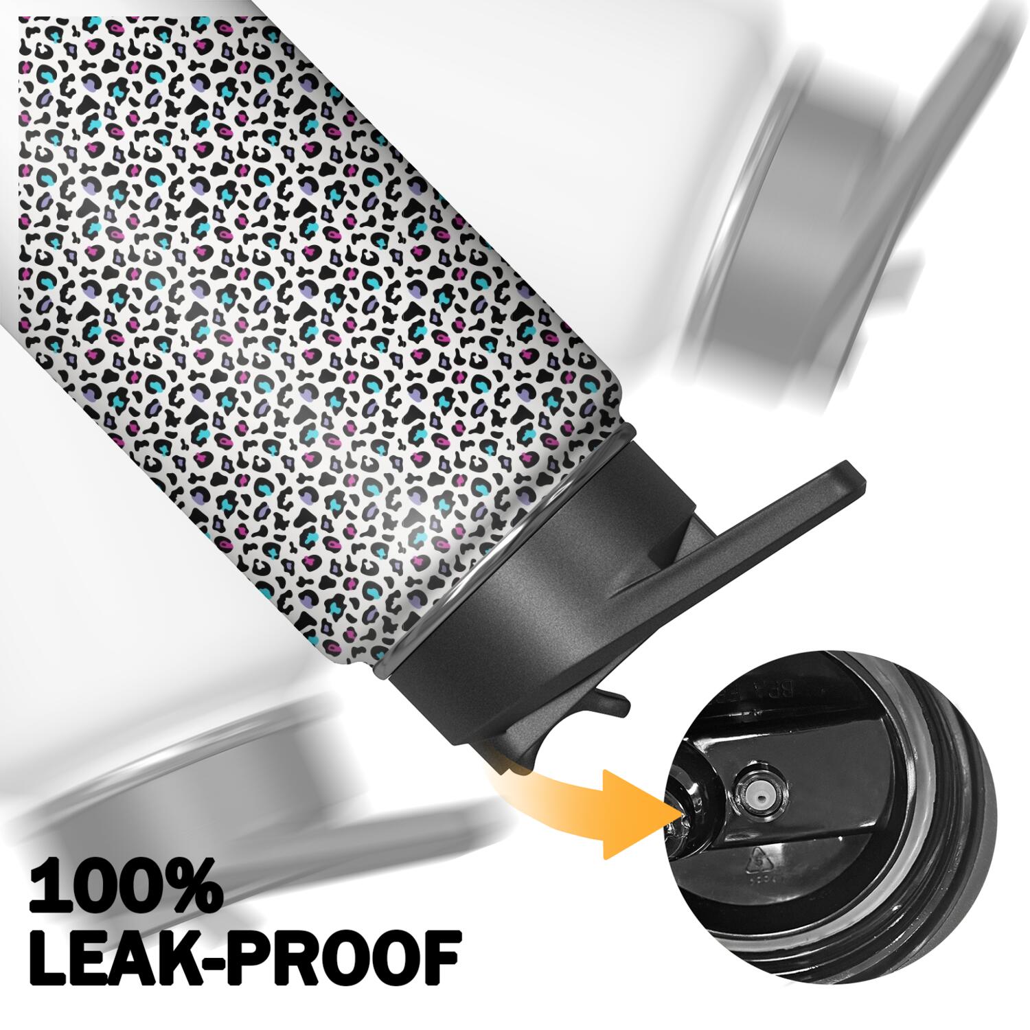 Leopard Print Insulated Stainless Steel Water Bottle with Straw & Cleaning Brush – 18 Oz | Leakproof, BPA-Free, 304 Stainless Steel, Wide Mouth, Travel Mug for Car, Gym, Office