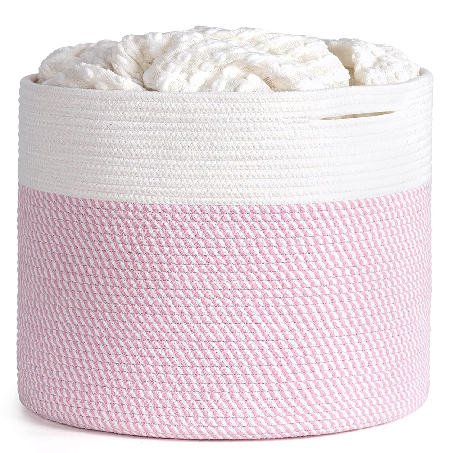 Baby Nursery Basket with Handles, Pink Storage Basket for Toys, Clothes, Towels, Blankets, Books